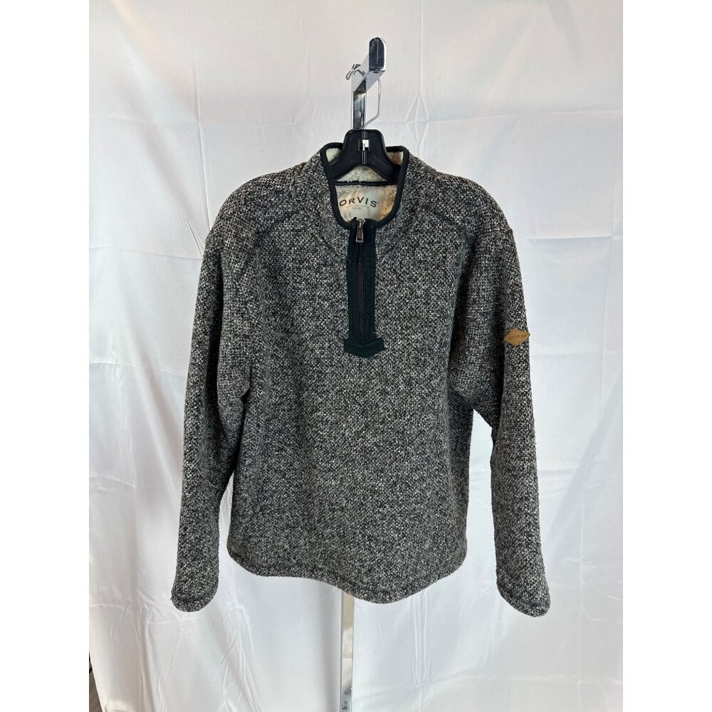 Orvis Classic Collection XL/EG Gray & White Quarter-Zip Pullover Sweater With Fa